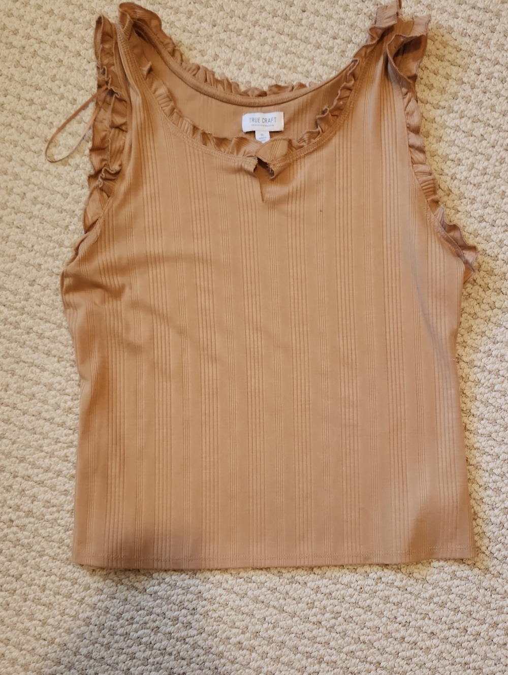True Craft Ribbed Ruffle-Trim Tank - Tan